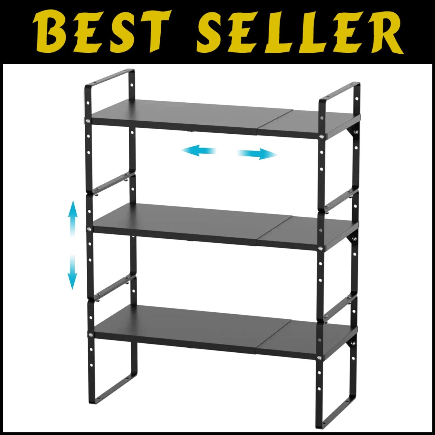 Expandable 3-Pack Stainless Steel Shelf Riser for Kitchen & Garage Organization