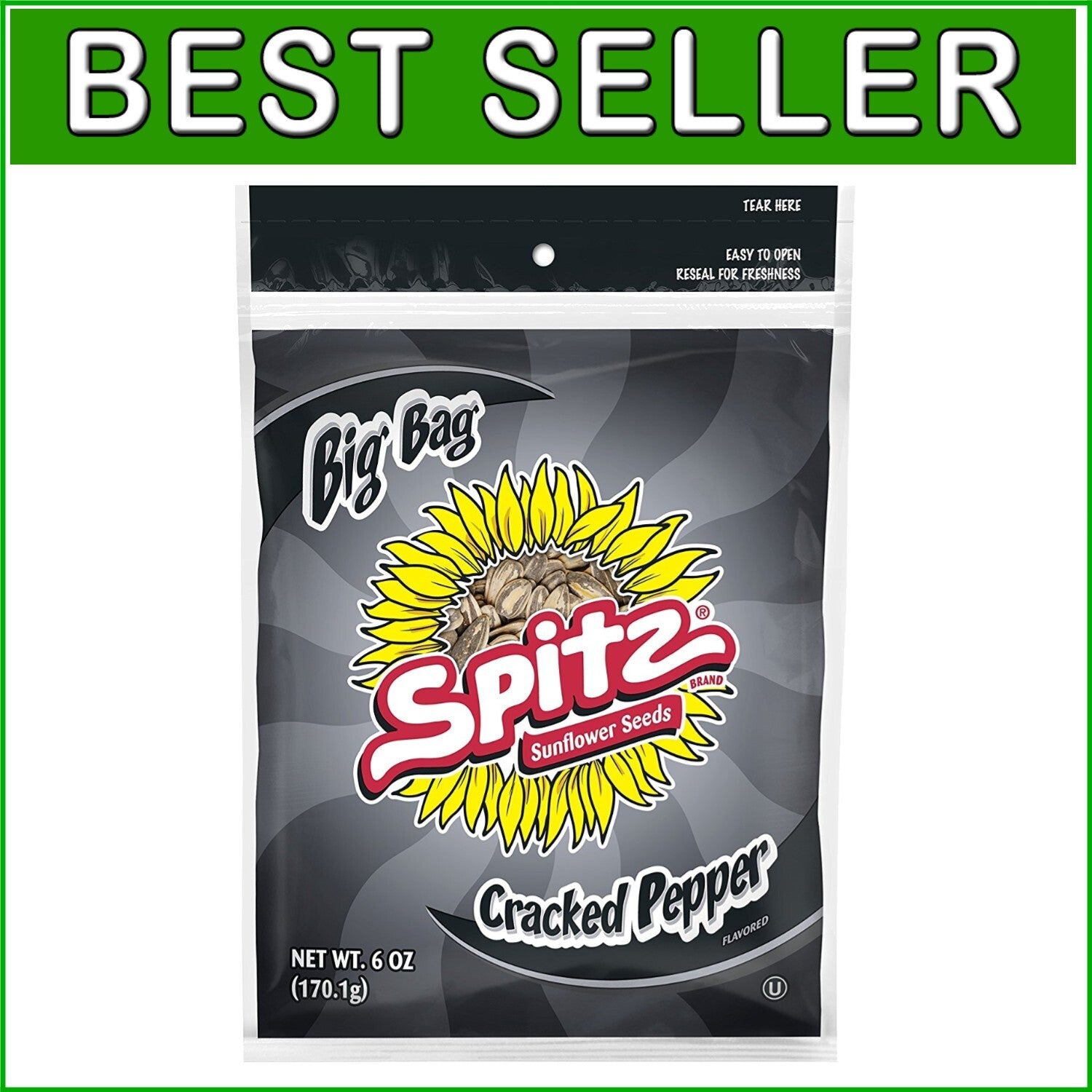 Cracked Pepper Sunflower Seeds - 6 oz Bags, Pack of 12 - Perfect Snack Anytime