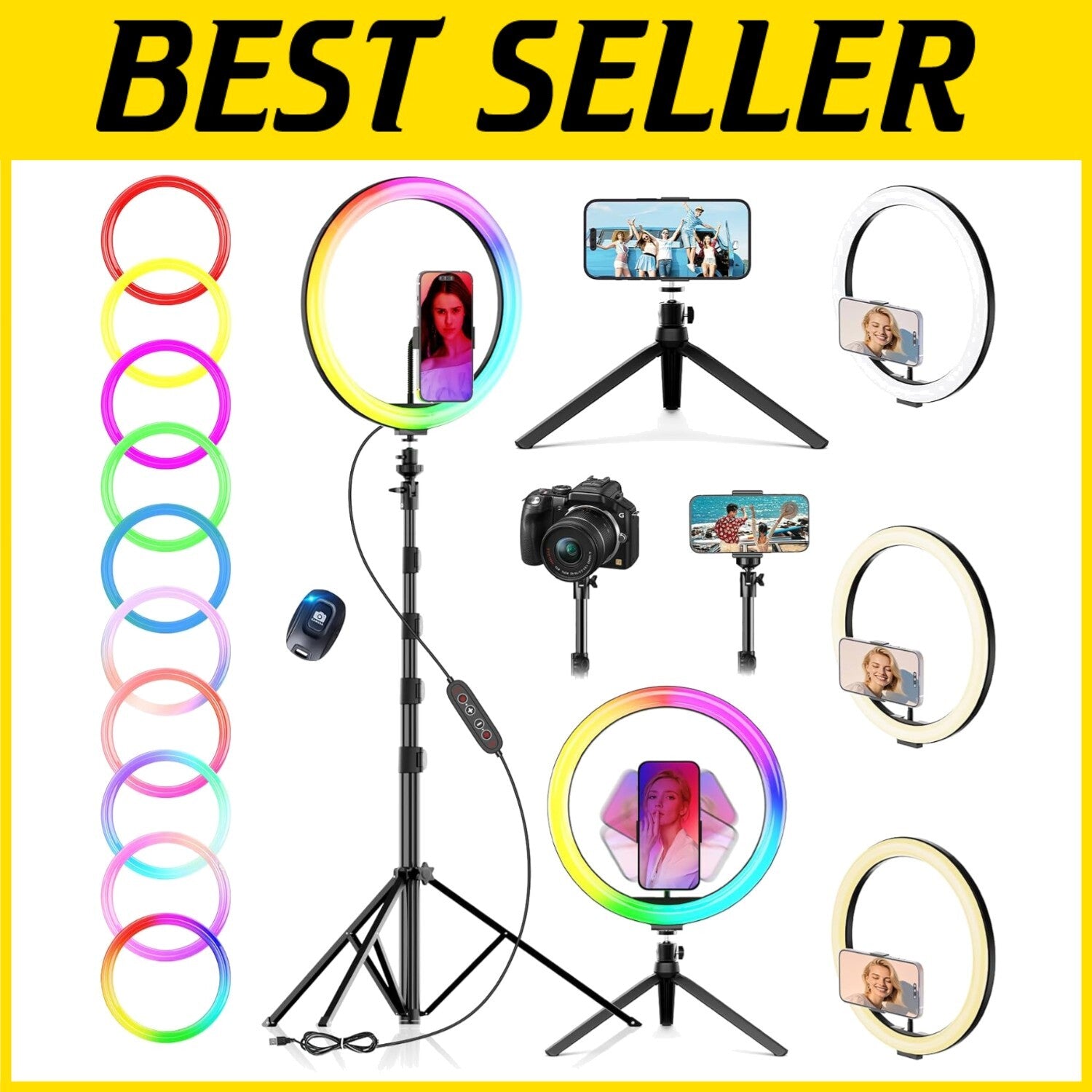12'' Selfie Ring Light with 73'' Tripod - 38 Color Modes & Dimmable Brightness