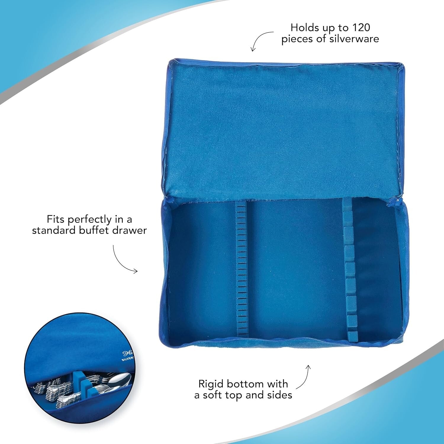 Zippered Flatware Storage Drawer Liner – Tarnish Preventive Silverware Organizer