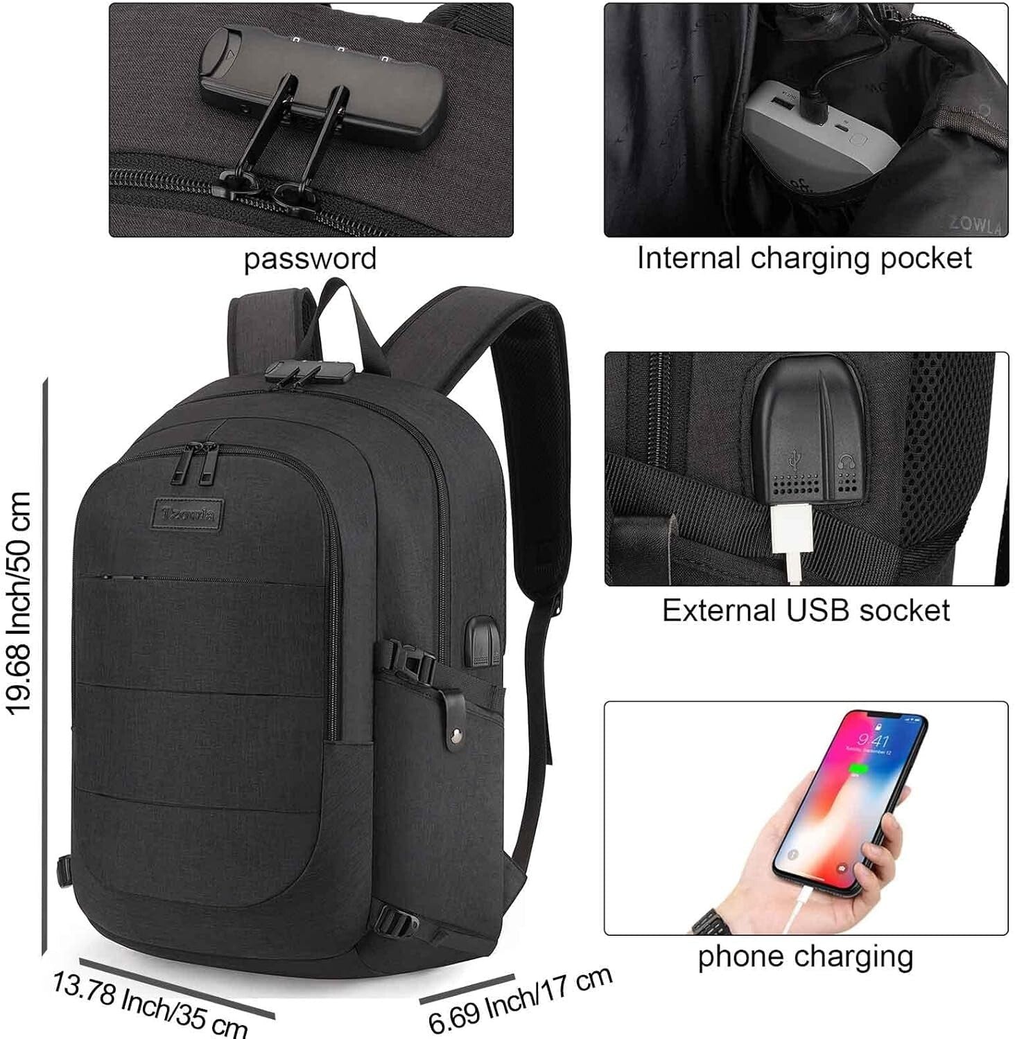 Durable Unisex 17.3” Laptop Backpack with Anti-Theft Lock & USB Charging Port