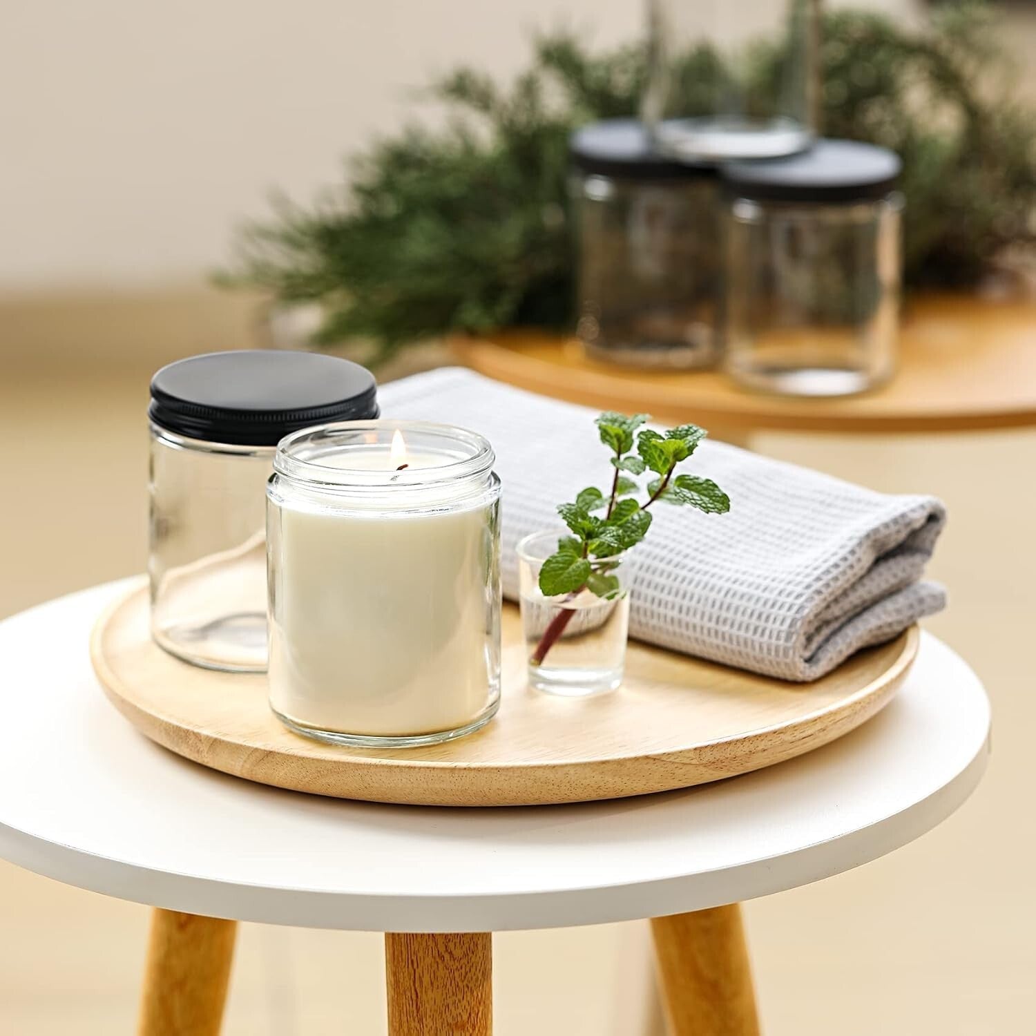 8oz Clear Round Glass Jars with Screw Metal Lids - 24 Pack for Storage & Crafts