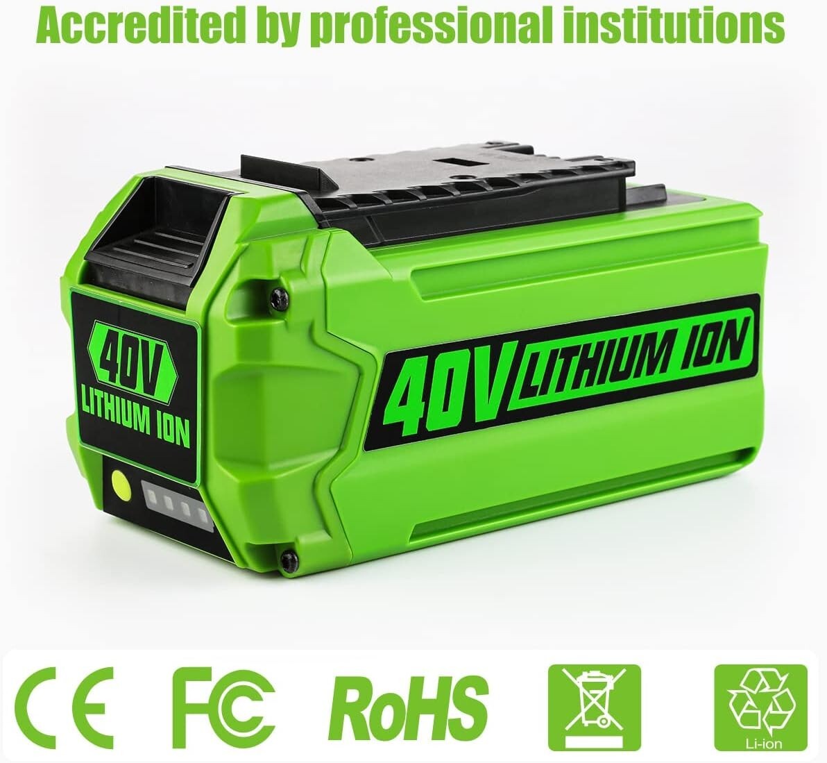 Lightweight Replacement 40V Greenworks Battery with 2A Fast Charger Included