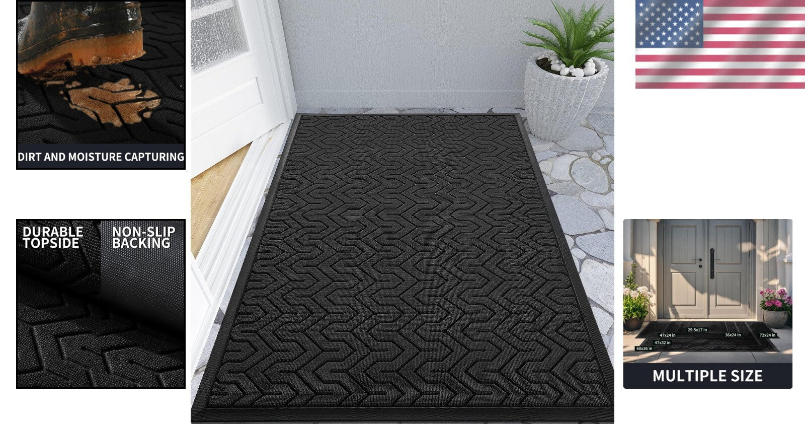 47x32 Heavy Duty Waterproof Doormat - Non-Slip Outdoor Welcome Mat in Black