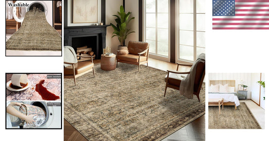 Machine Washable Vintage Floral 5x7 Area Rug - Non-Slip, Pet-Friendly Design