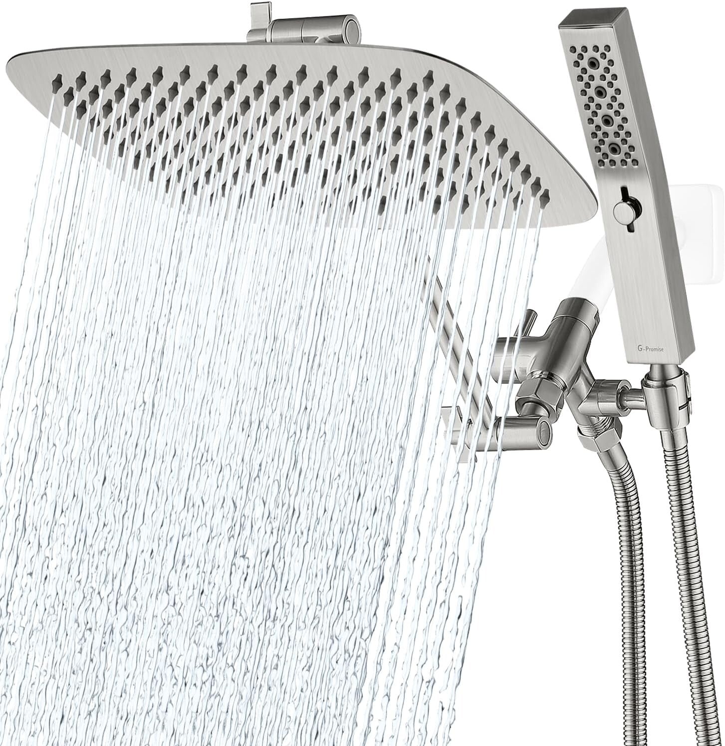12-Inch Rainfall Shower Head with Handheld Wand & Extra Long Hose - Easy Install