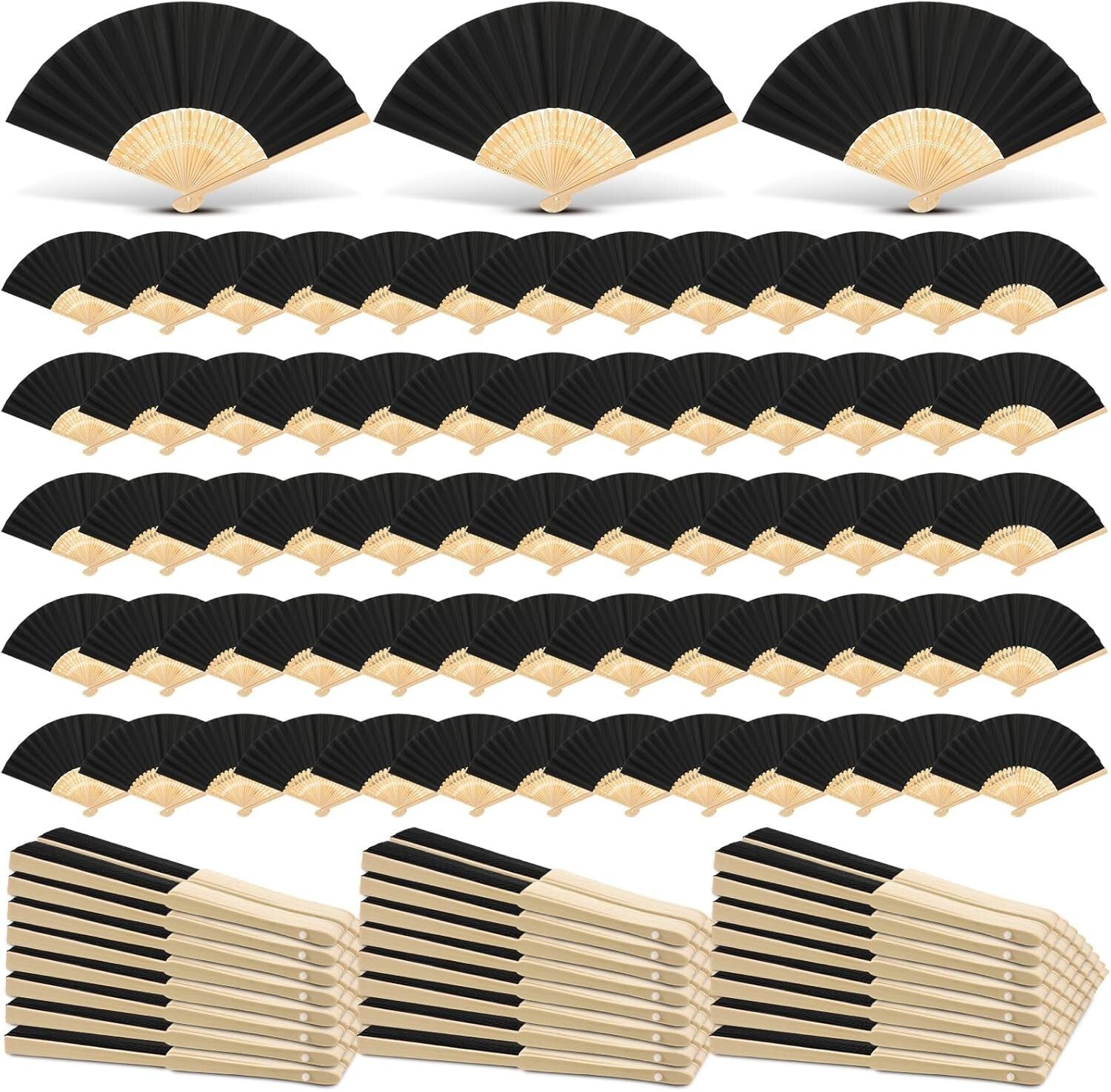 Versatile 300 Pack Handheld Bamboo Fans - Perfect for Weddings & DIY Decor
