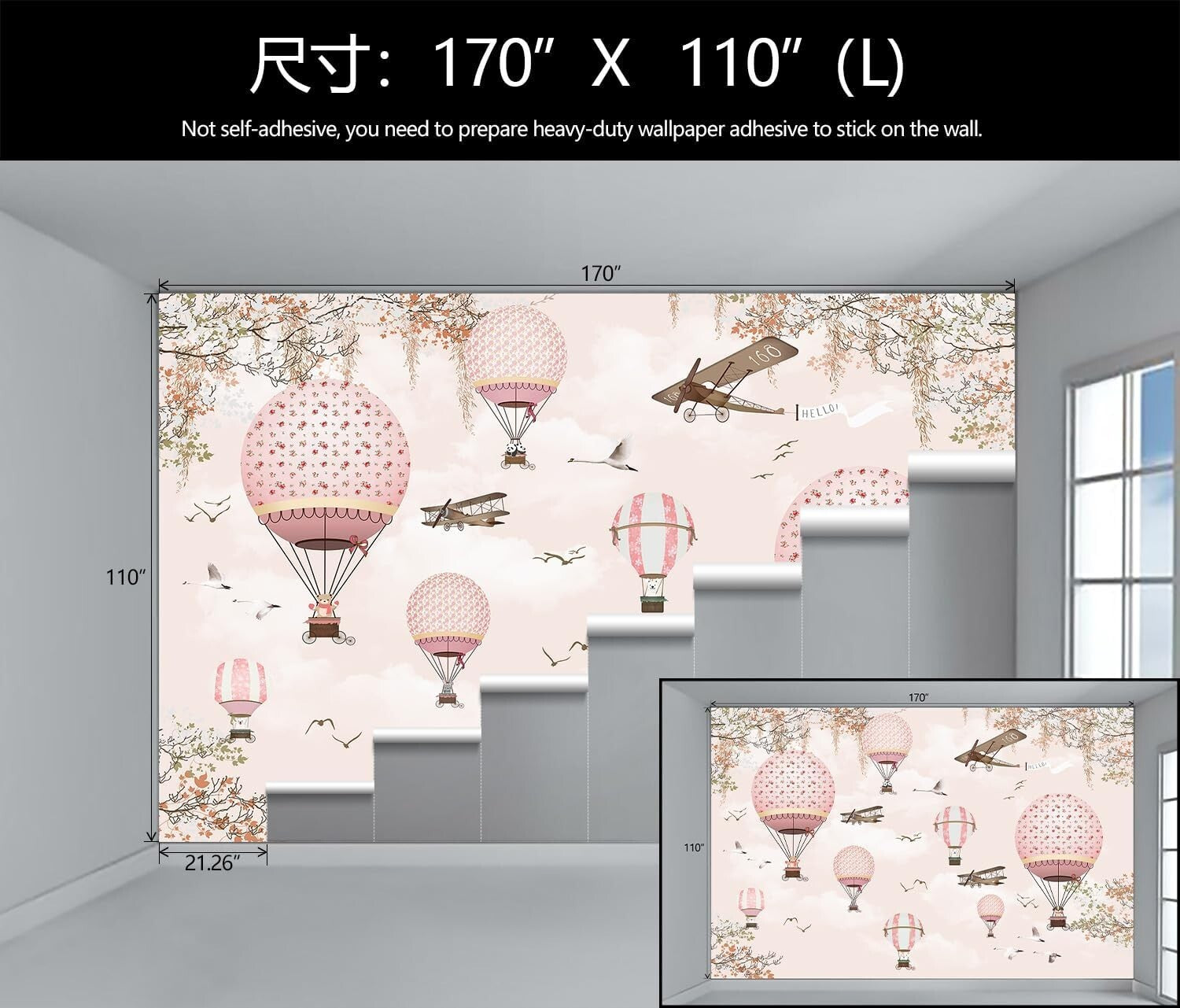 Beautiful Fade-Resistant Hot Air Balloon Mural – Perfect for Kids' Rooms