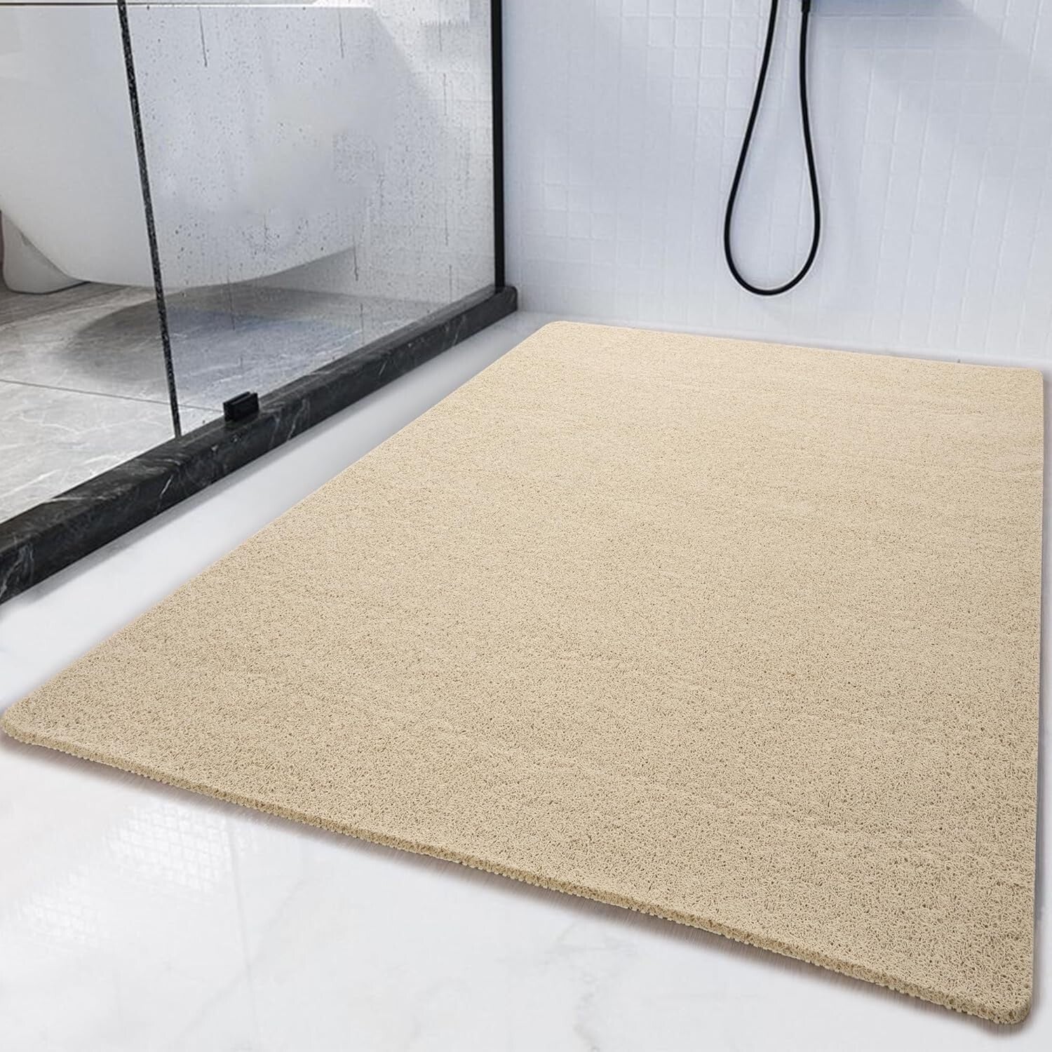 Safety First: 47'' x 32'' Exfoliating Non-Slip Shower Mat - Khaki PVC Design