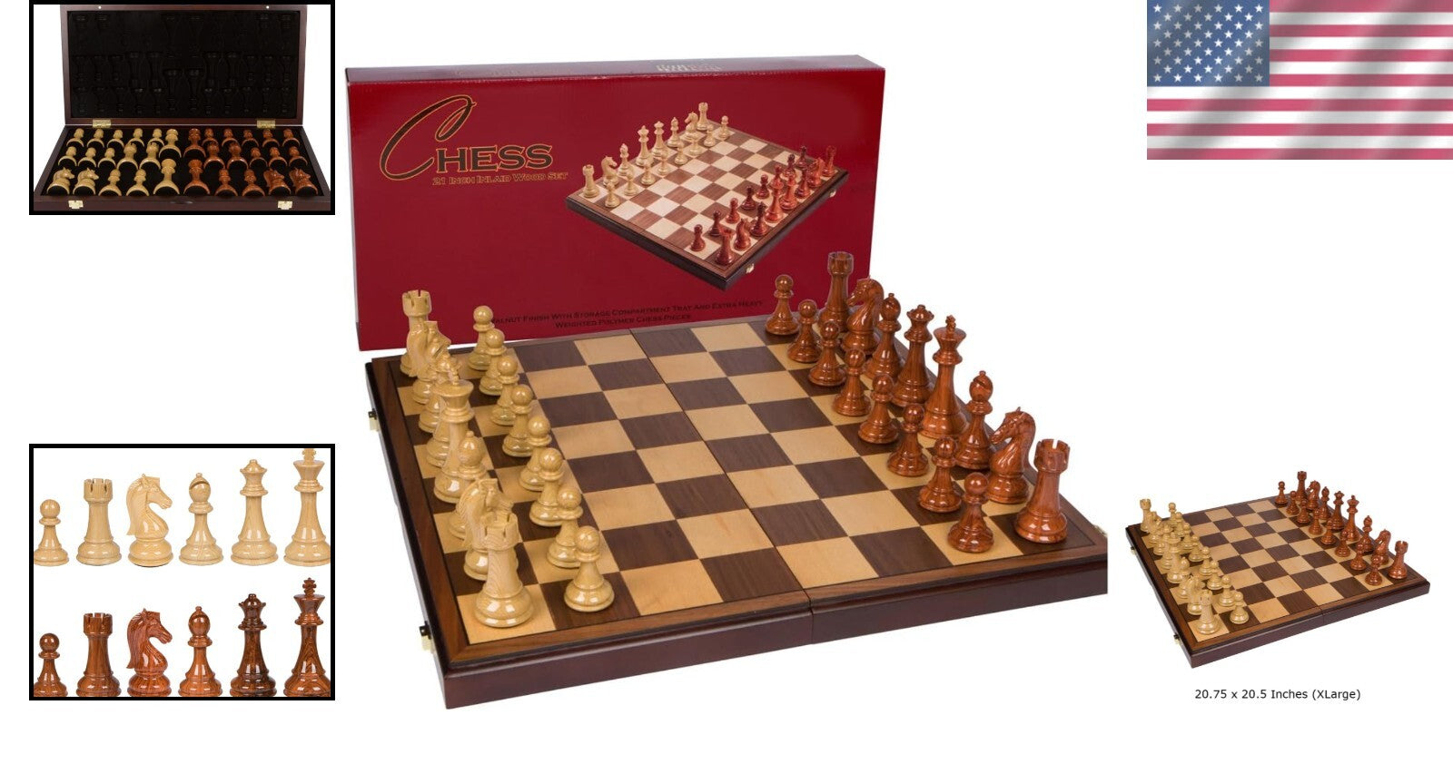 Extra Large 21-Inch Abigail Inlaid Wood Chess Set - Elegant Folding Board Game