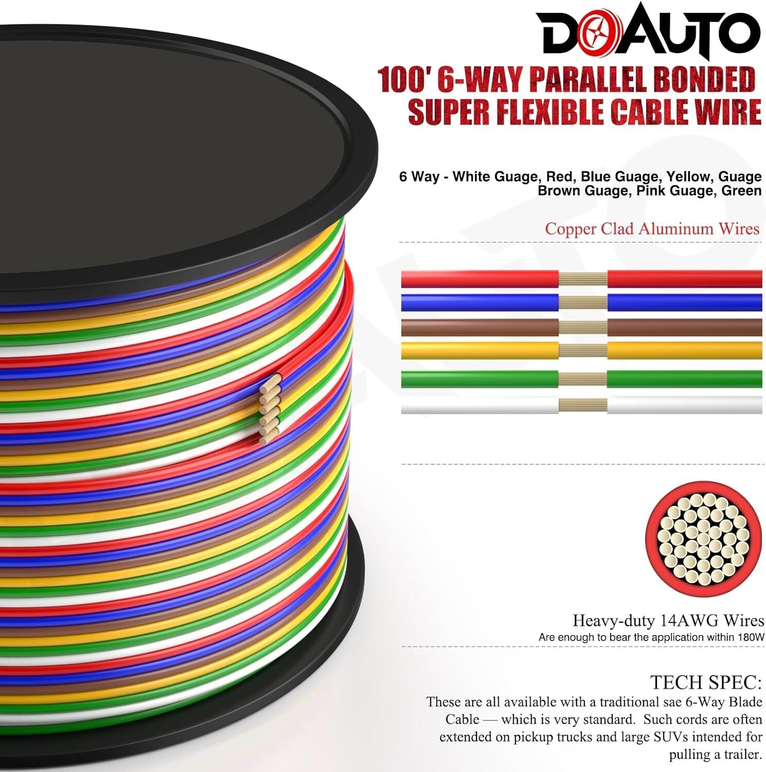 60V Thermoplastic 14 AWG 100FT Trailer Wiring Harness - Ideal for RV and Boating