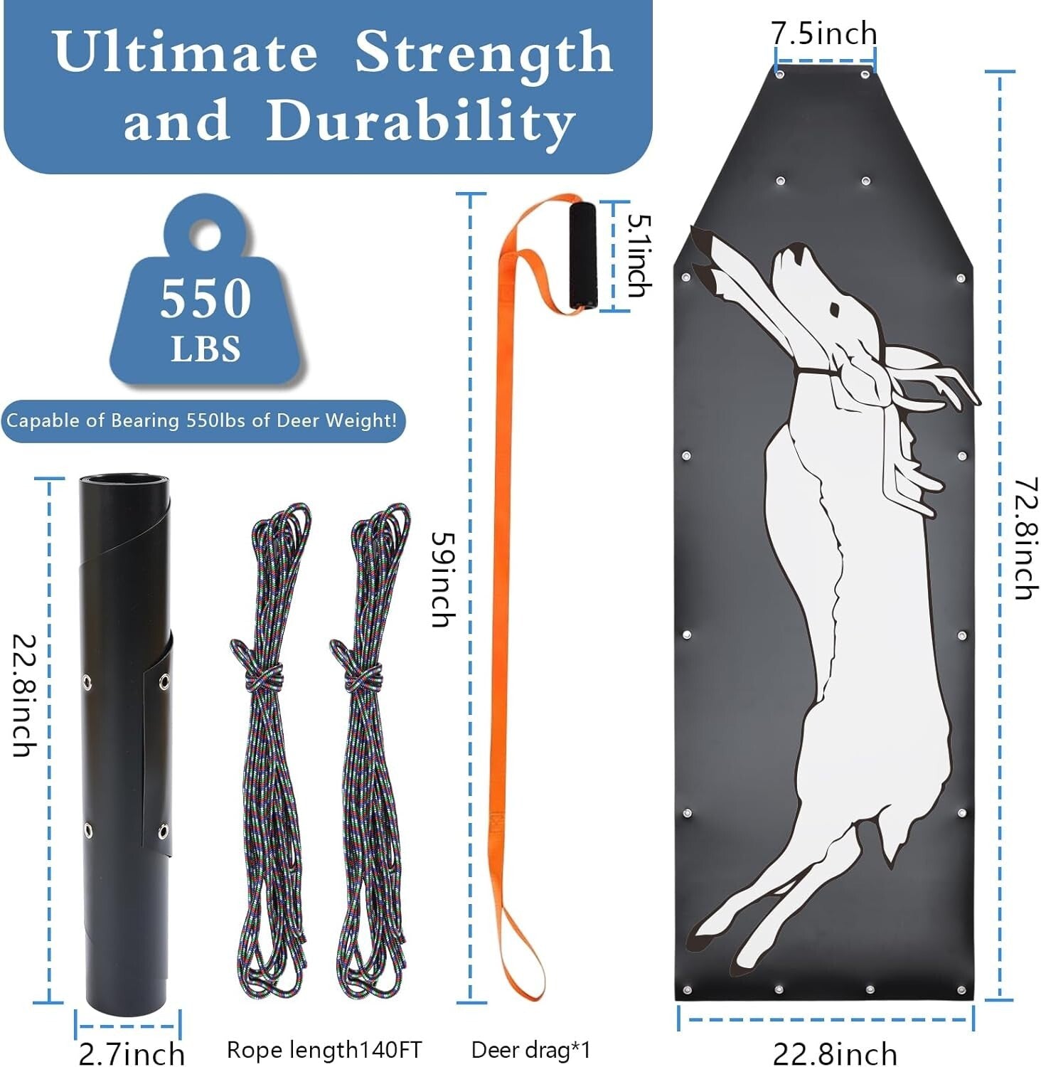 500 lbs Capacity Deer Drag Sled - Perfect for Effortless Hunting Transport