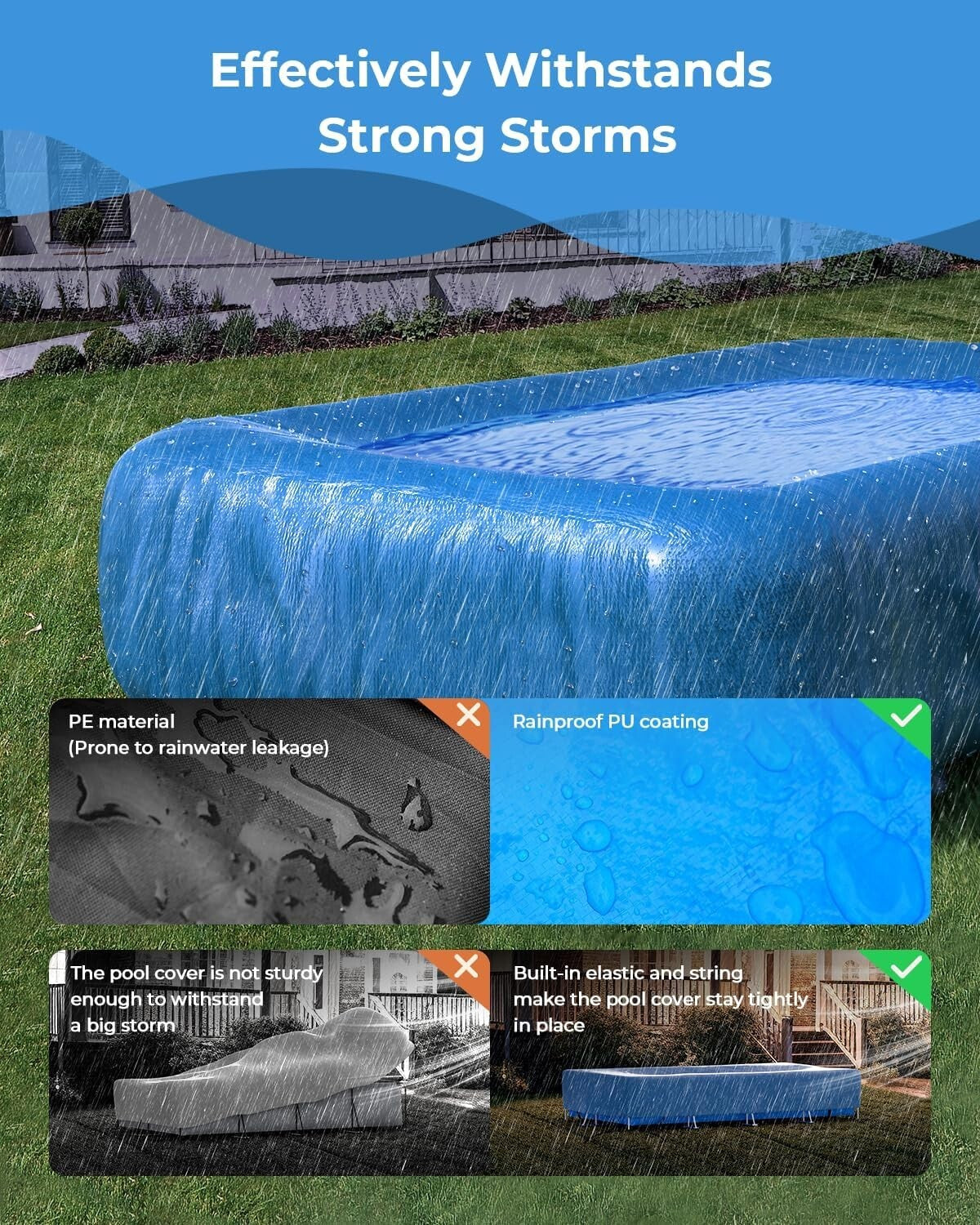 Easy One-Person Setup Inflatable Pool Cover - Fits Pools Up to 130" L x 84" W