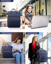 Load image into Gallery viewer, Versatile 15.6-Inch Navy Backpack with Laptop Compartment &amp; 22 Pockets for Women