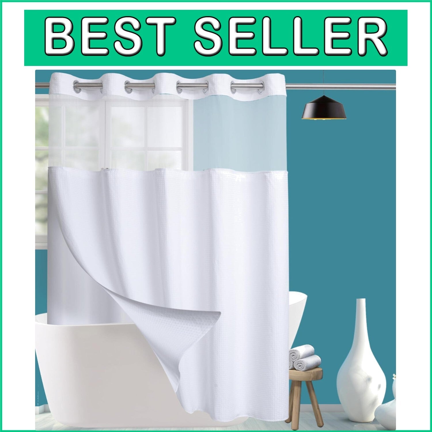 Elegant Waffle Weave Shower Curtain 71W x 84H with Water-Resistant Liner