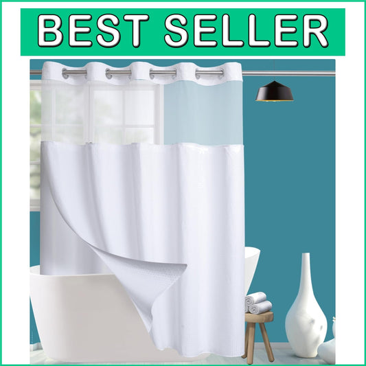 Elegant Waffle Weave Shower Curtain 71W x 84H with Water-Resistant Liner
