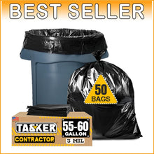 Load image into Gallery viewer, Puncture-Resistant Black Trash Bags - 55 Gallon Heavy Duty Liners, 50 Pack