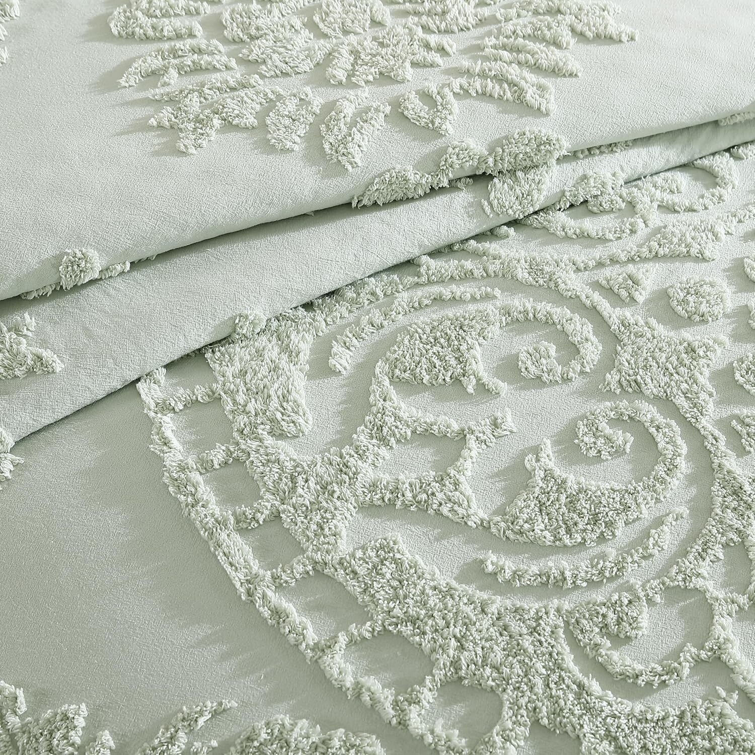 Luxurious King Size Chenille Bedspread in Sage - Traditional Medallion Design