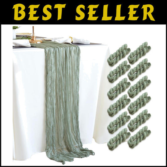 Sage Green Cheesecloth Table Runner 10ft for Elegant Weddings & Celebrations