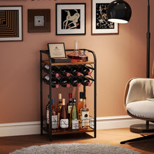 Load image into Gallery viewer, 3-Tier Industrial-Chic Wine Bar Table with 8-Bottle Rack - Space-Saving Elegance