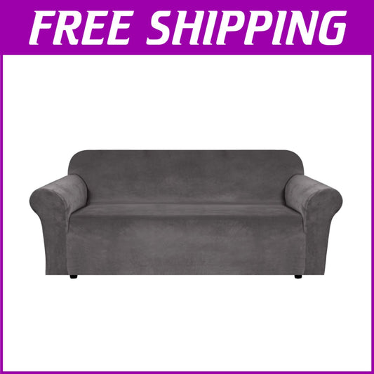Extra Wide Velvet Sofa Covers (89"-97") - Non-Slip & Comfort Design in Gray