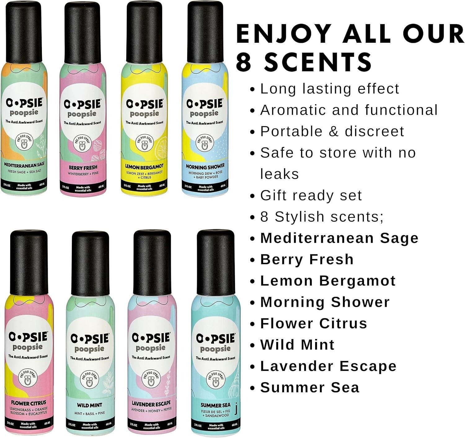 8-Scent Portable Pre-Poo Spray - Essential Oil Odor Eliminator for Toilets