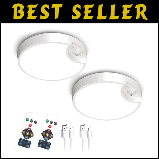 Rechargeable Motion Sensor Ceiling Light - 3 Color Temperatures, Remote 2-Pack