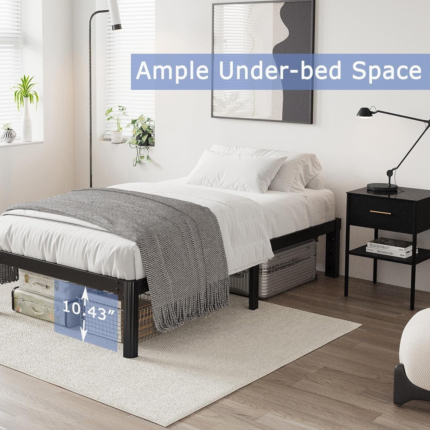 Sturdy Twin XL Metal Platform Bed Frame with Storage - Modern & Easy Assembly