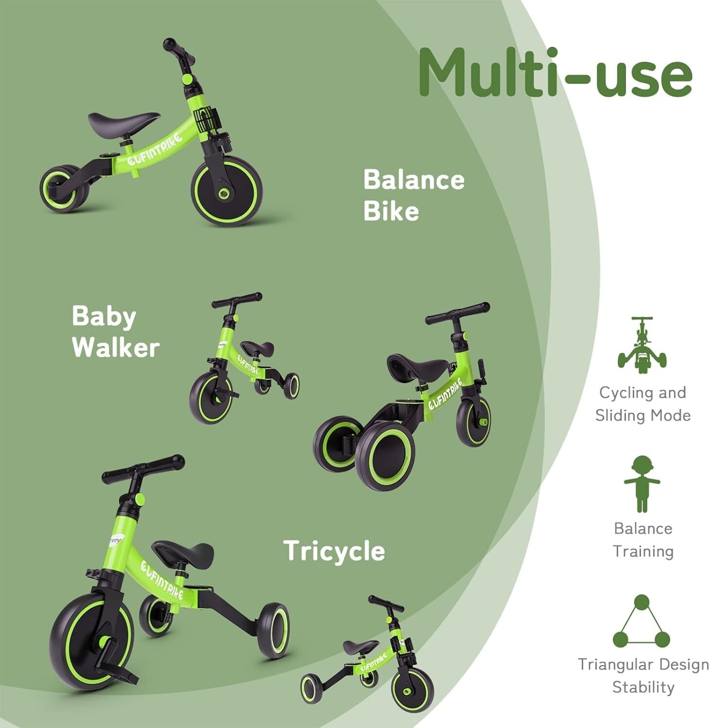 Durable Carbon Steel Toddler Bike: Balance Training Tricycle for Ages 10m-4yr