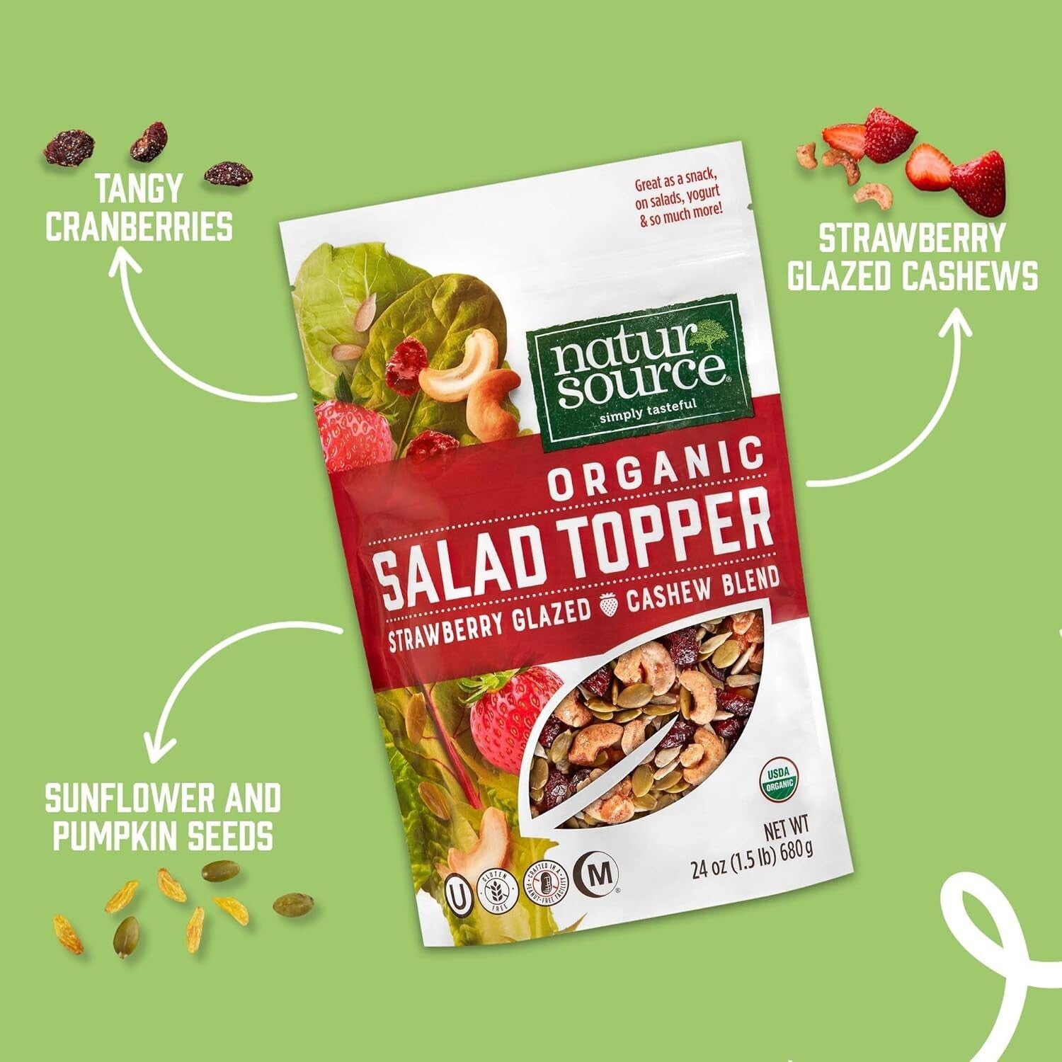 Delicious Organic Salad Topper: Crunchy Seeds & Strawberry Cashews - Gluten-Free