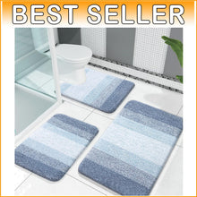 Load image into Gallery viewer, Fluffy High Pile Blue Bathroom Rug Set, Quick Dry &amp; Machine Washable - 3 Pieces