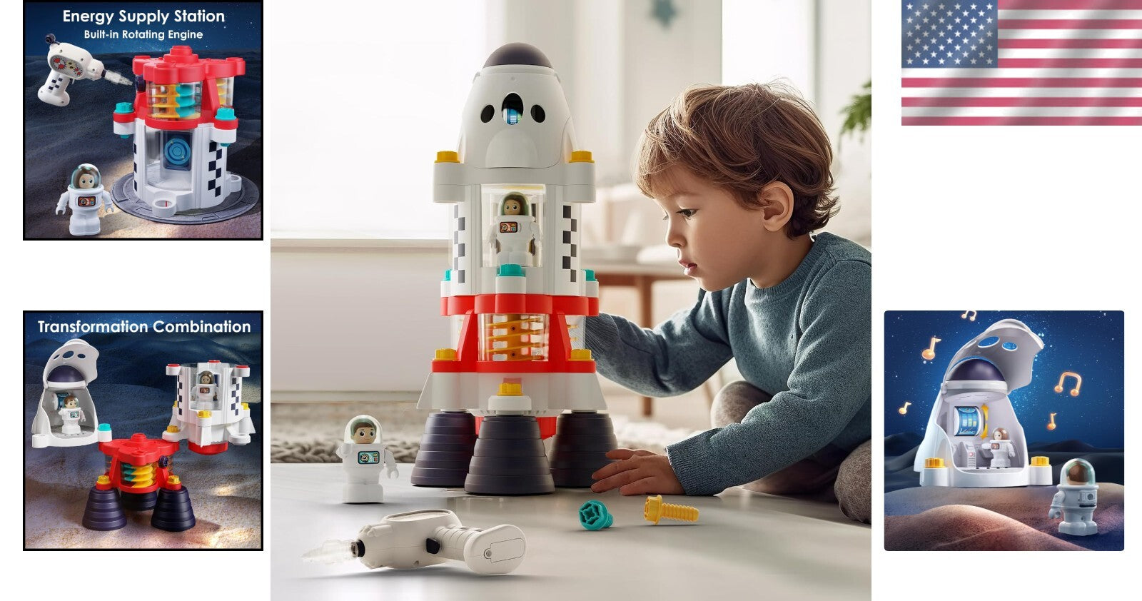 STEM Building Rocket Playset with Shuttle & Astronauts: Adventure for Kids 3-8