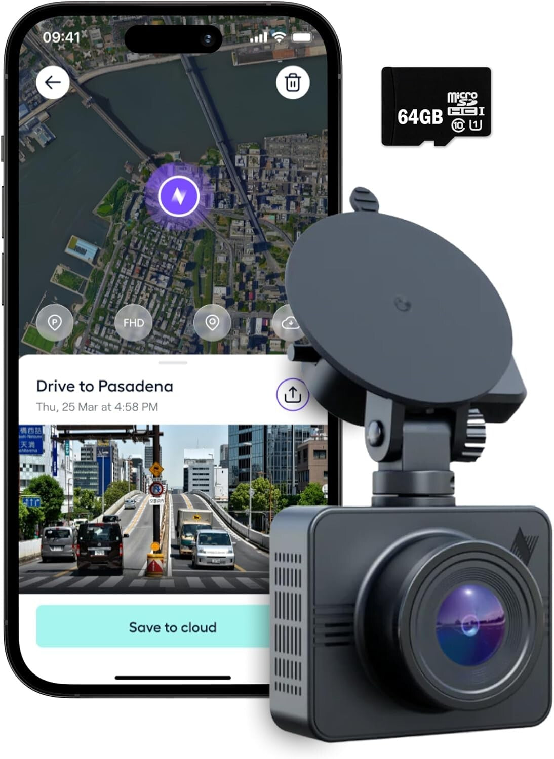 Full HD Beam Dash Cam with Automatic Incident Detection & Night Vision - 64GB SD