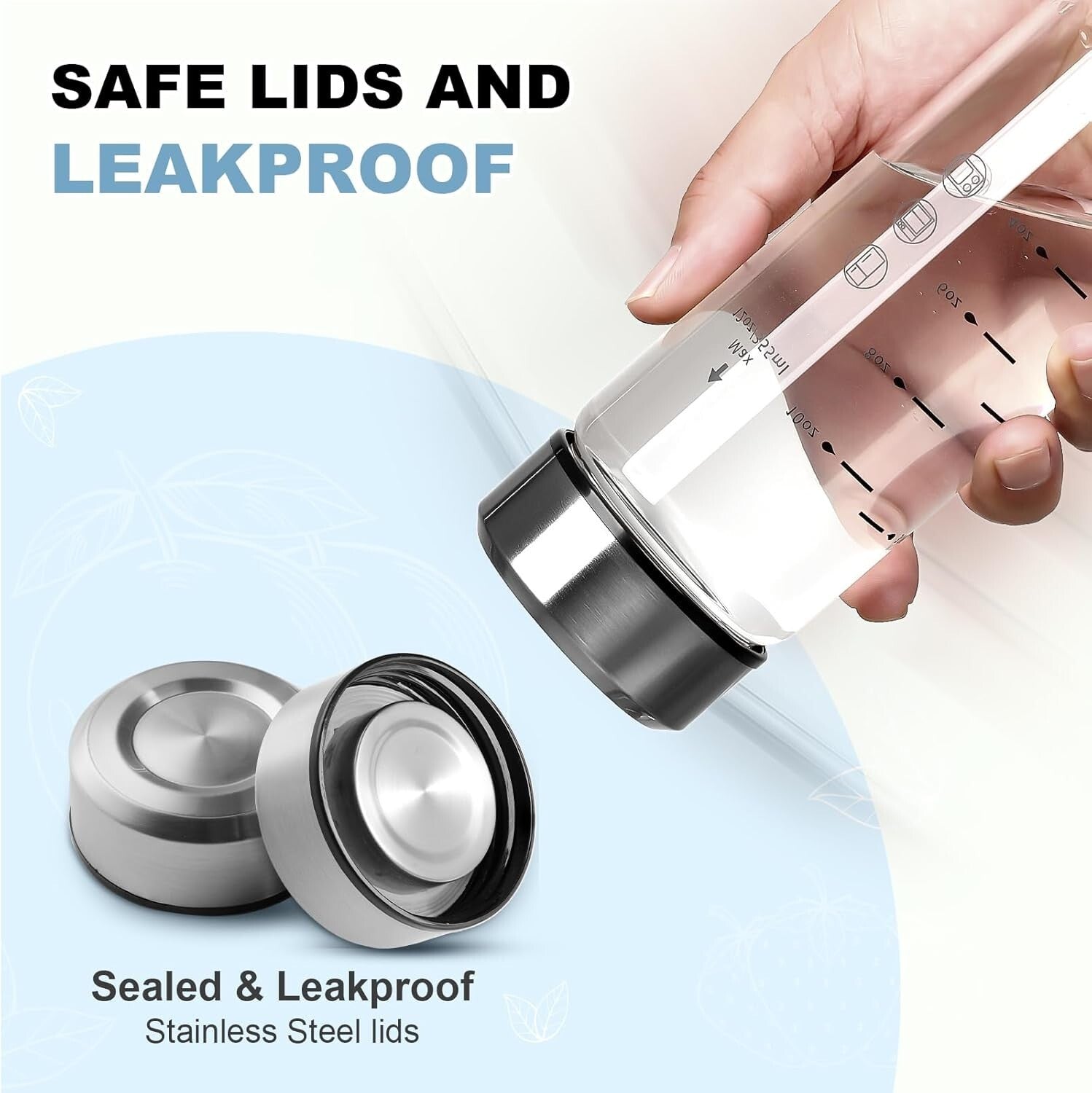 Set of 6 Durable 12oz Clear Glass Bottles with Airtight Stainless Steel Lids