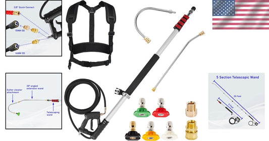 Versatile 20ft Telescoping Pressure Washer Wand with Gutter Cleaning Attachments
