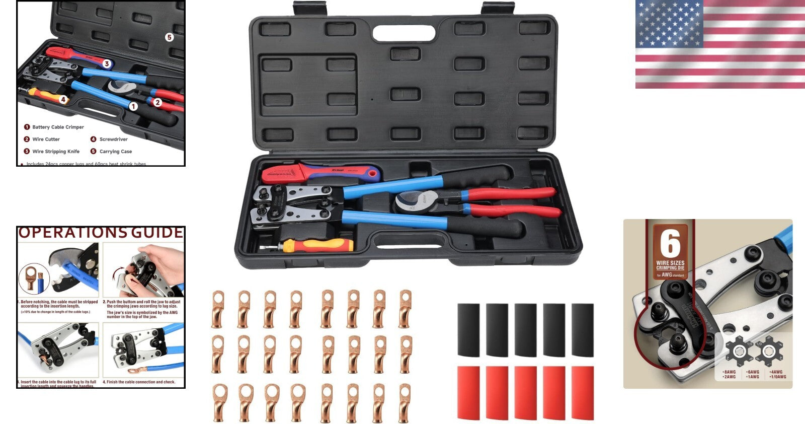 All-in-One Battery Cable Crimper & Stripper with Carrying Case - 34 Piece Set