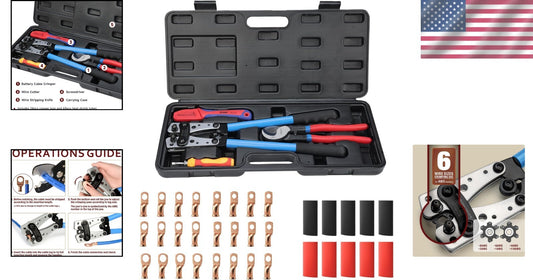 All-in-One Battery Cable Crimper & Stripper with Carrying Case - 34 Piece Set