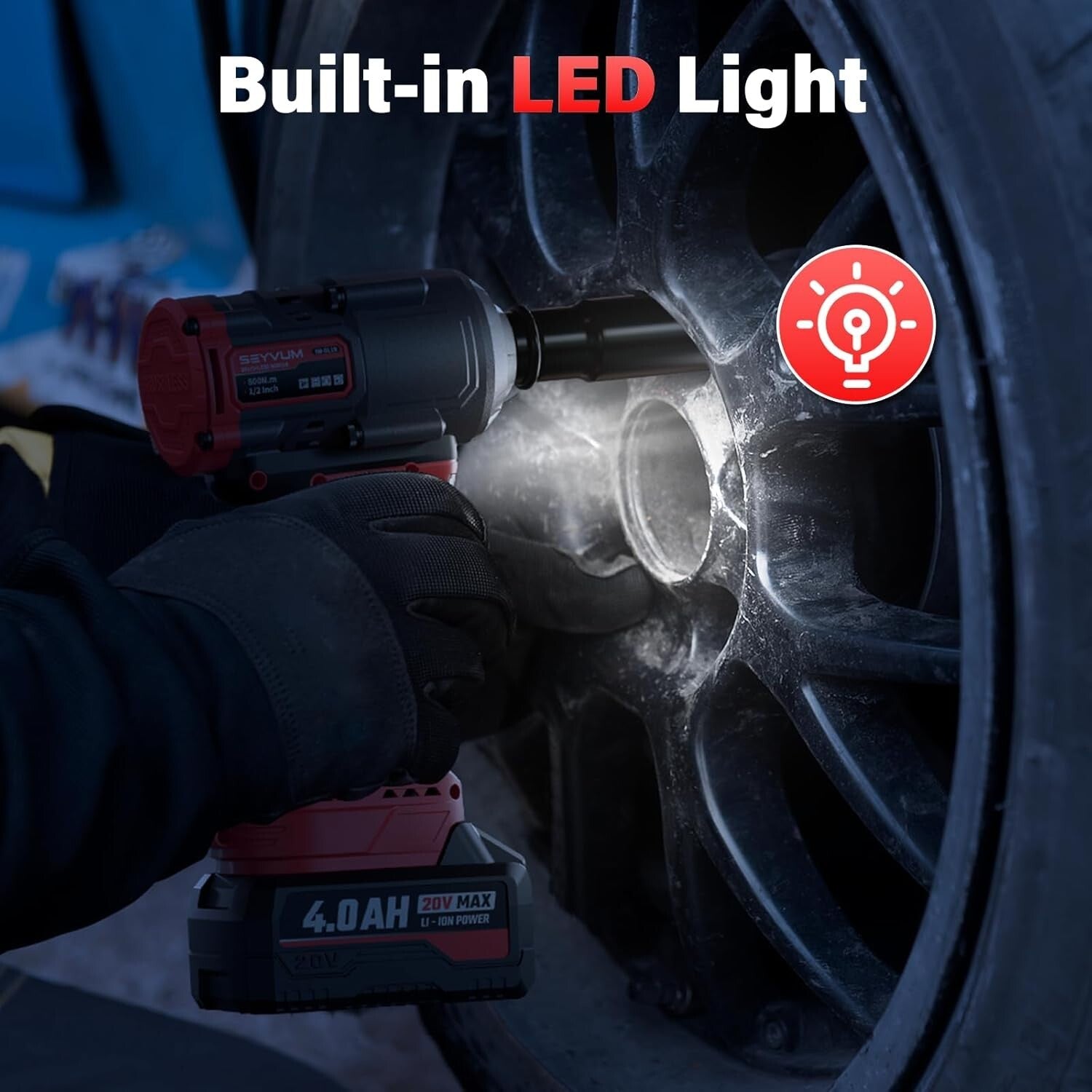 2 x 4.0Ah Battery Cordless Impact Wrench - 1/2” 800N.m Torque and Fast Charger