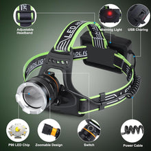 Load image into Gallery viewer, Adjustable 90° Waterproof LED Headlamp Set - Rechargeable &amp; Ideal for Camping