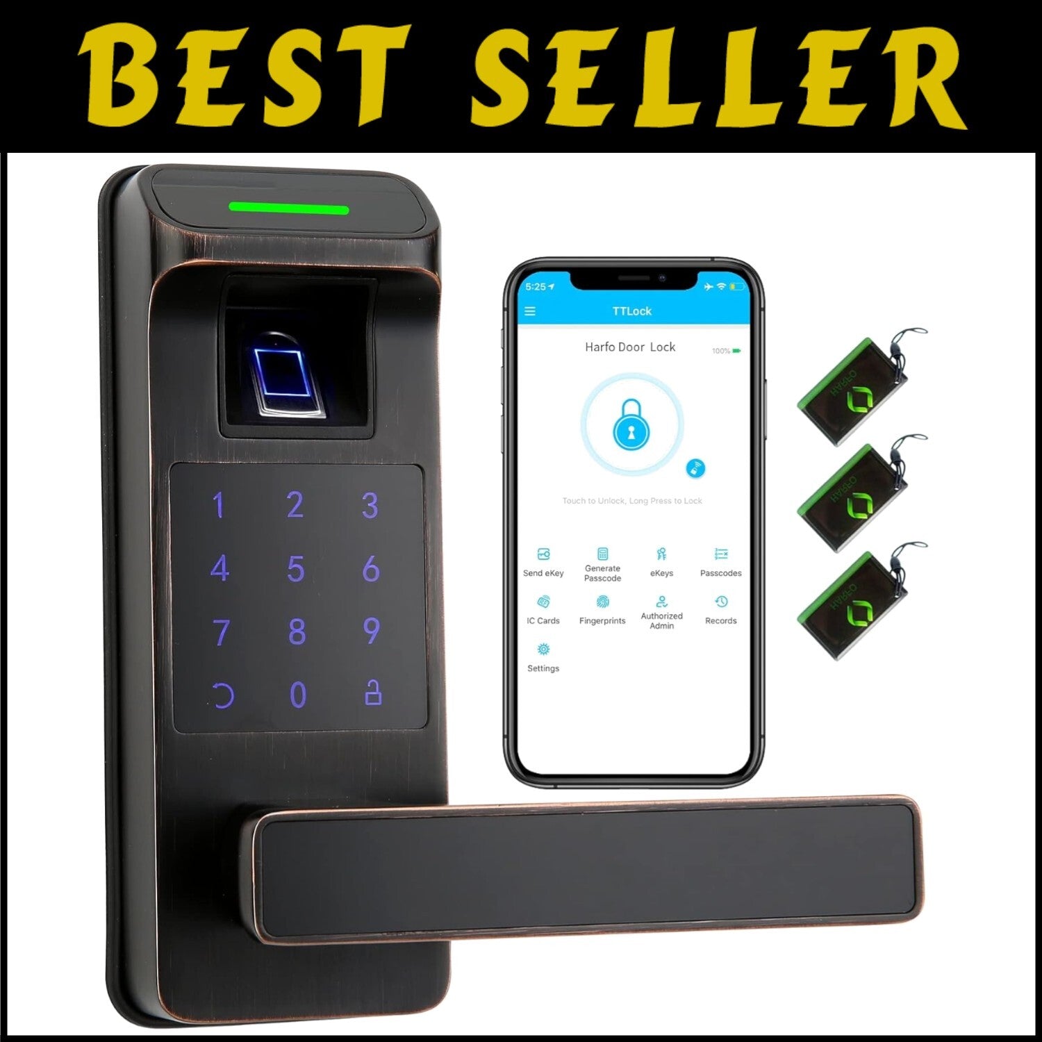 Heavy Duty Touchscreen Keyless Entry Lock with Fingerprint Sensor - Aged Bronze