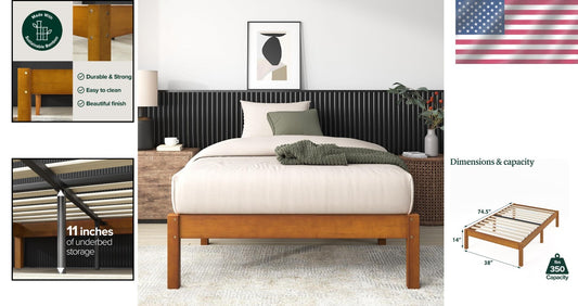 Ellie 14" Twin Bamboo Platform Bed Frame - No Box Spring Needed, Easy Assembly
