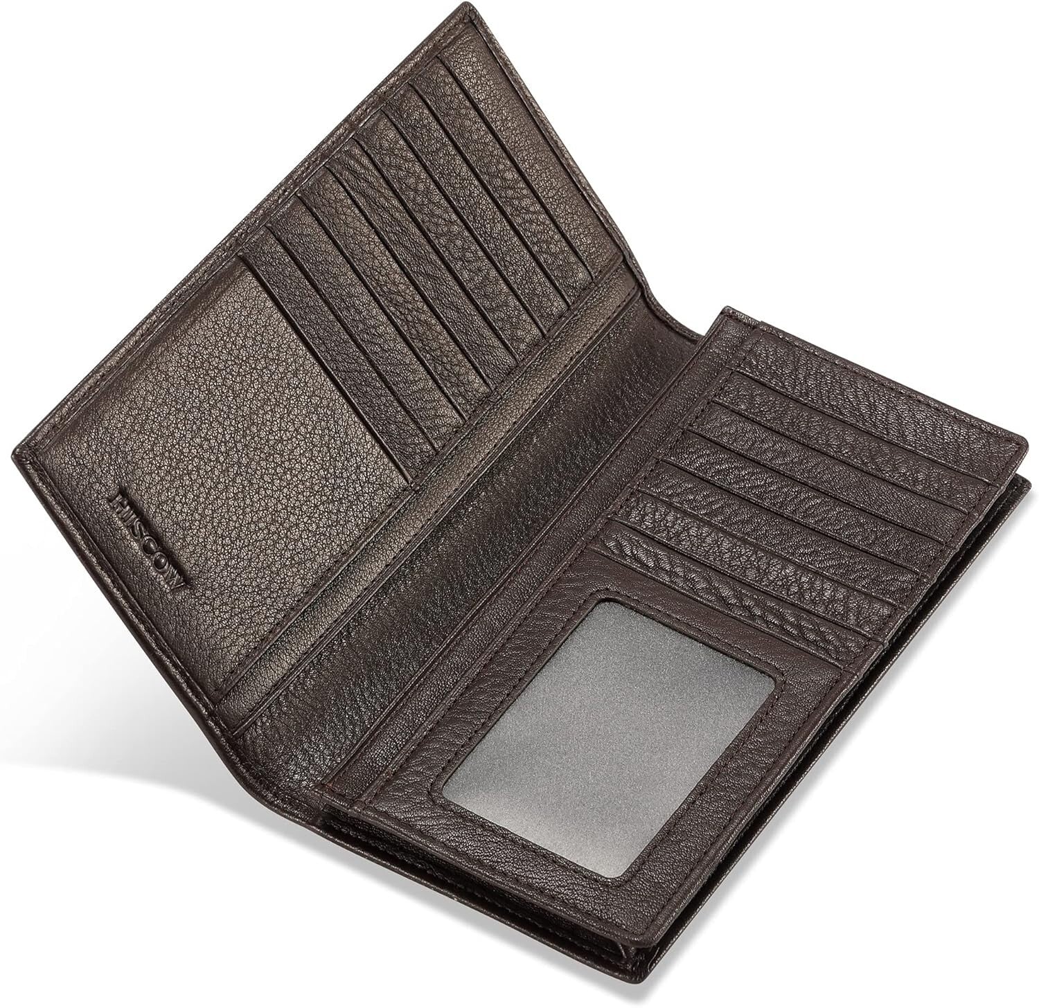 Elegant Bifold Long Wallet in Genuine Pebbled Leather - 15 Card Holders Included