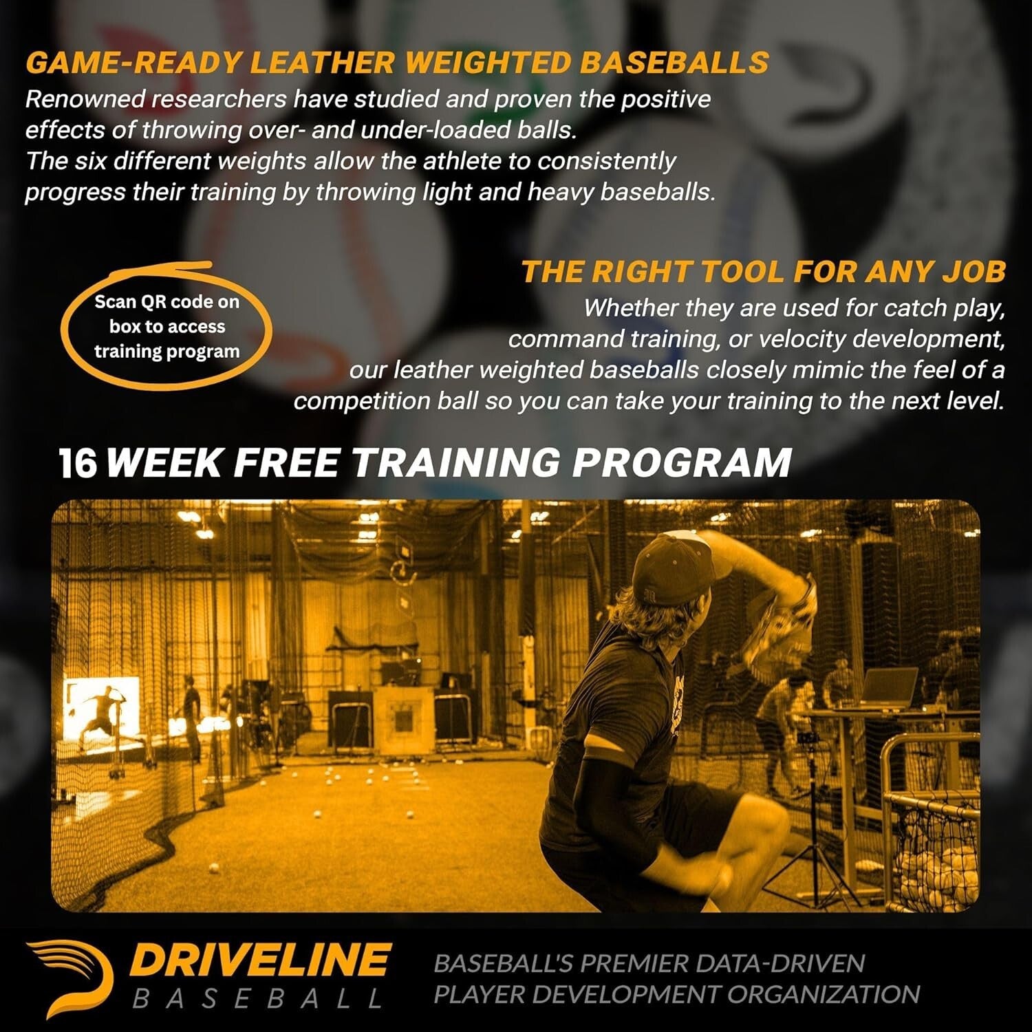 6-Piece Real Leather Weighted Pitching Balls Set with 16-Week Training Program