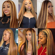 Load image into Gallery viewer, Versatile Ombre Lace Wig - 32 Inch Straight Human Hair, Glueless Cap Design
