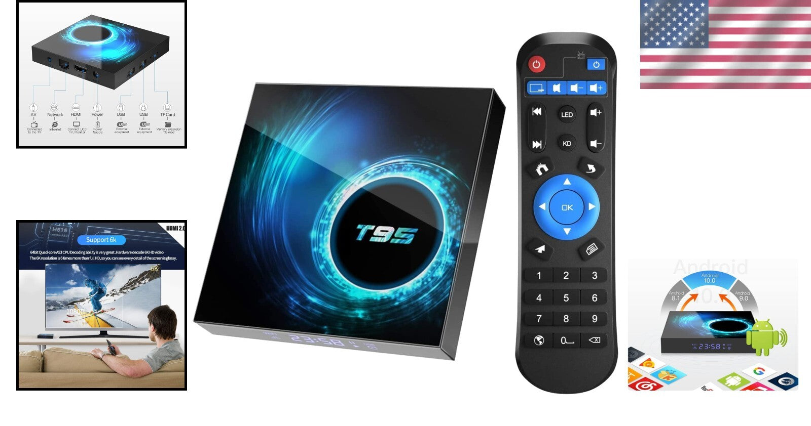 6K Streaming Android TV Box - Quad-Core, Bluetooth 5.0, Remote Control Included