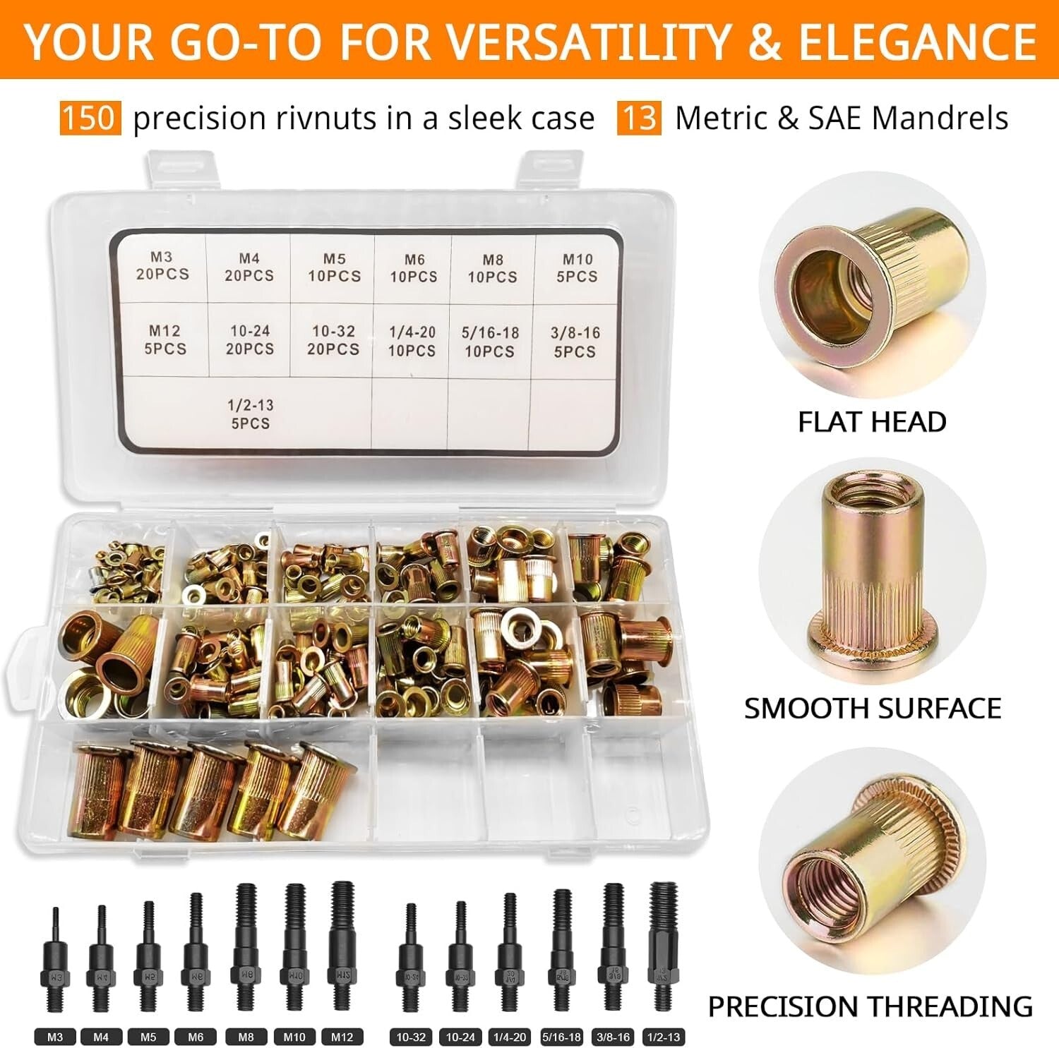 Durable Rivnut Tool Kit - 16" with Tool-Free Mandrel Change and Case Included