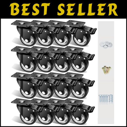 3-Inch Swivel Casters with Double Brake - Premium Set of 16 for Heavy Loads