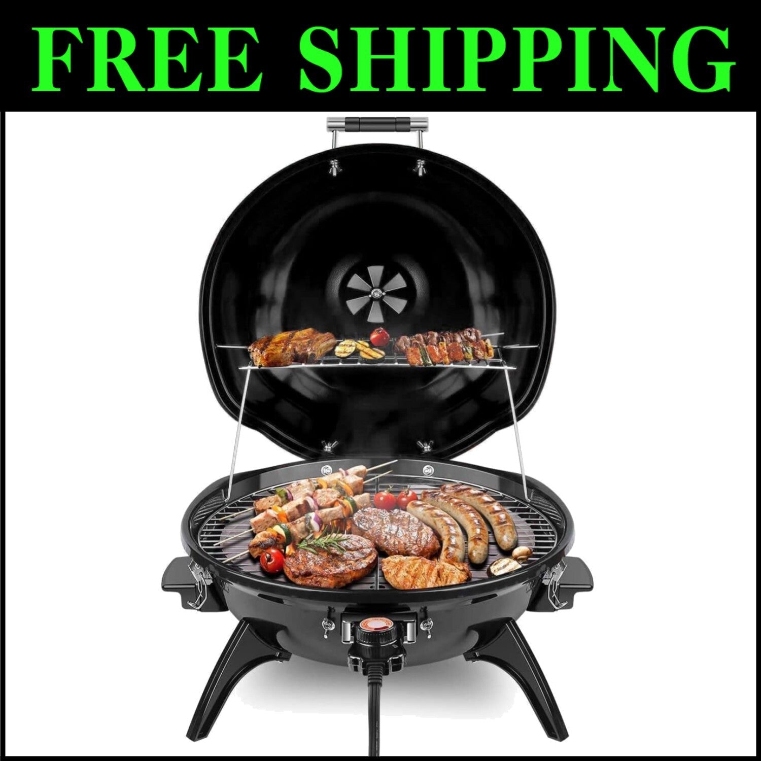 15-Serving Electric Indoor/Outdoor Grill - Removable Stand & Double Layer Design