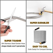 Load image into Gallery viewer, Professional Garden Hose 100ft - Rust-Proof Stainless Steel &amp; 10-Pattern Nozzle