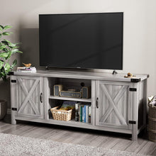 Load image into Gallery viewer, Rustic Gray Wash Barn Door Media Console - Ideal for Living Room and TV Storage